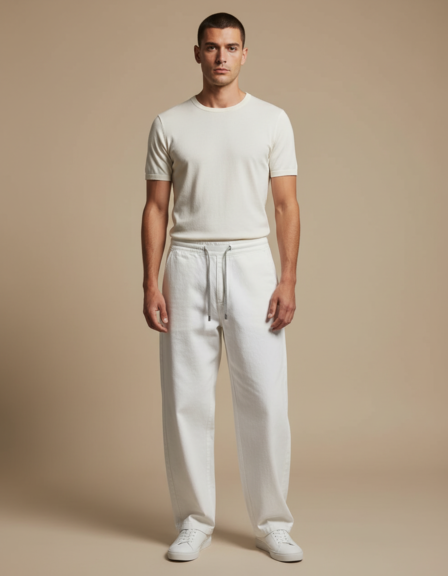 Pantalon Blanc Ample Décontracté En Coton Pour Homme