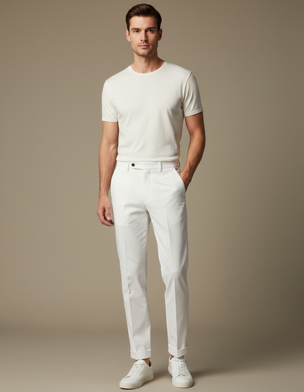 Pantalon Blanc Homme Droit Élégant Coton Décontracté - Gabardine