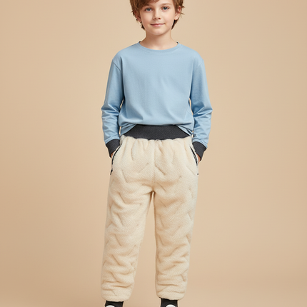 Pantalon Blanc Molletonné Chaud Enfant Hiver - Beige