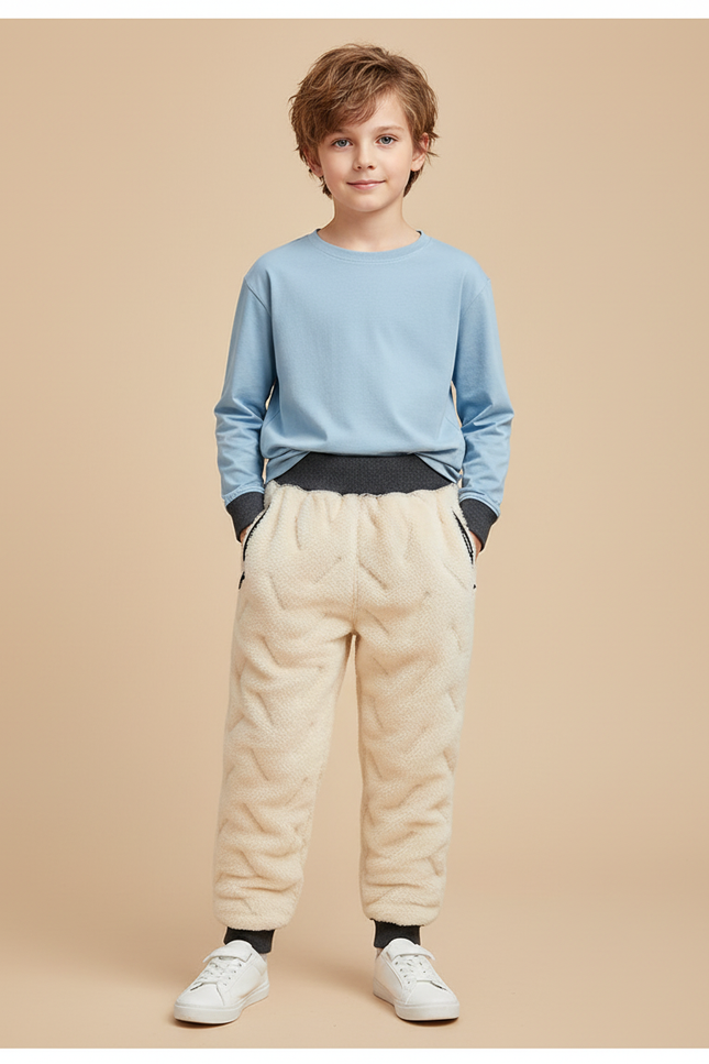 Pantalon Blanc Molletonné Chaud Enfant Hiver - Beige
