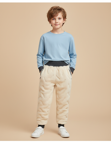 Pantalon Blanc Molletonné Chaud Enfant Hiver - Beige