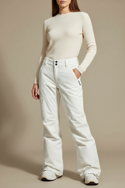 Pantalon Blanc Ski Imperméable Femme Hiver Neige - Polyester