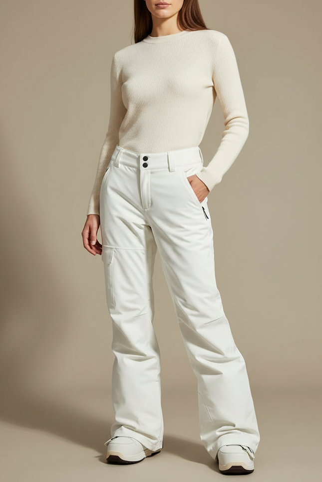 Pantalon Blanc Ski Imperméable Femme Hiver Neige - Polyester