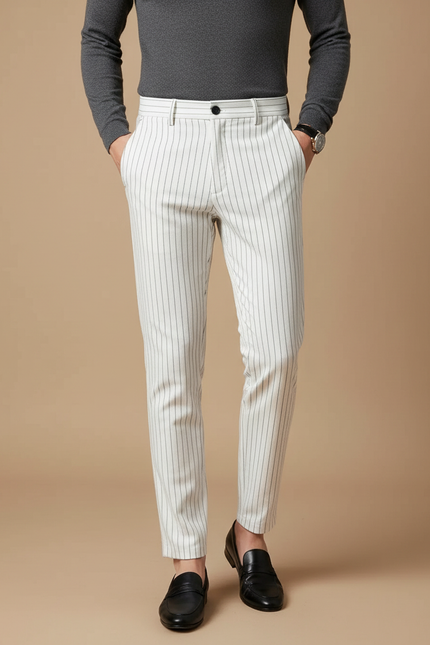 Pantalon Rayé Gris Blanc - Gabardine