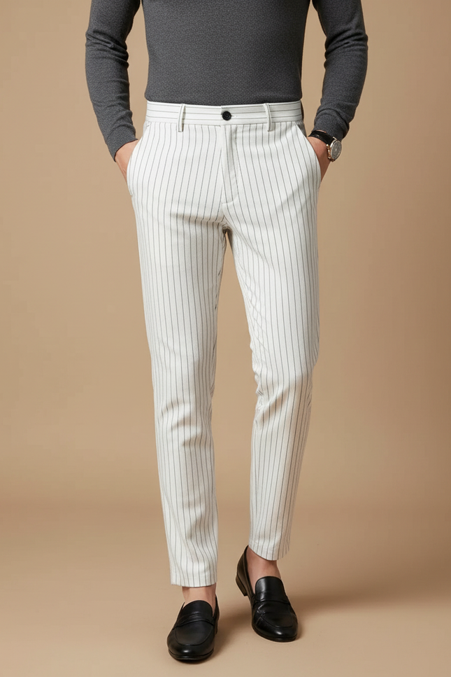 Pantalon Rayé Gris Blanc - Gabardine