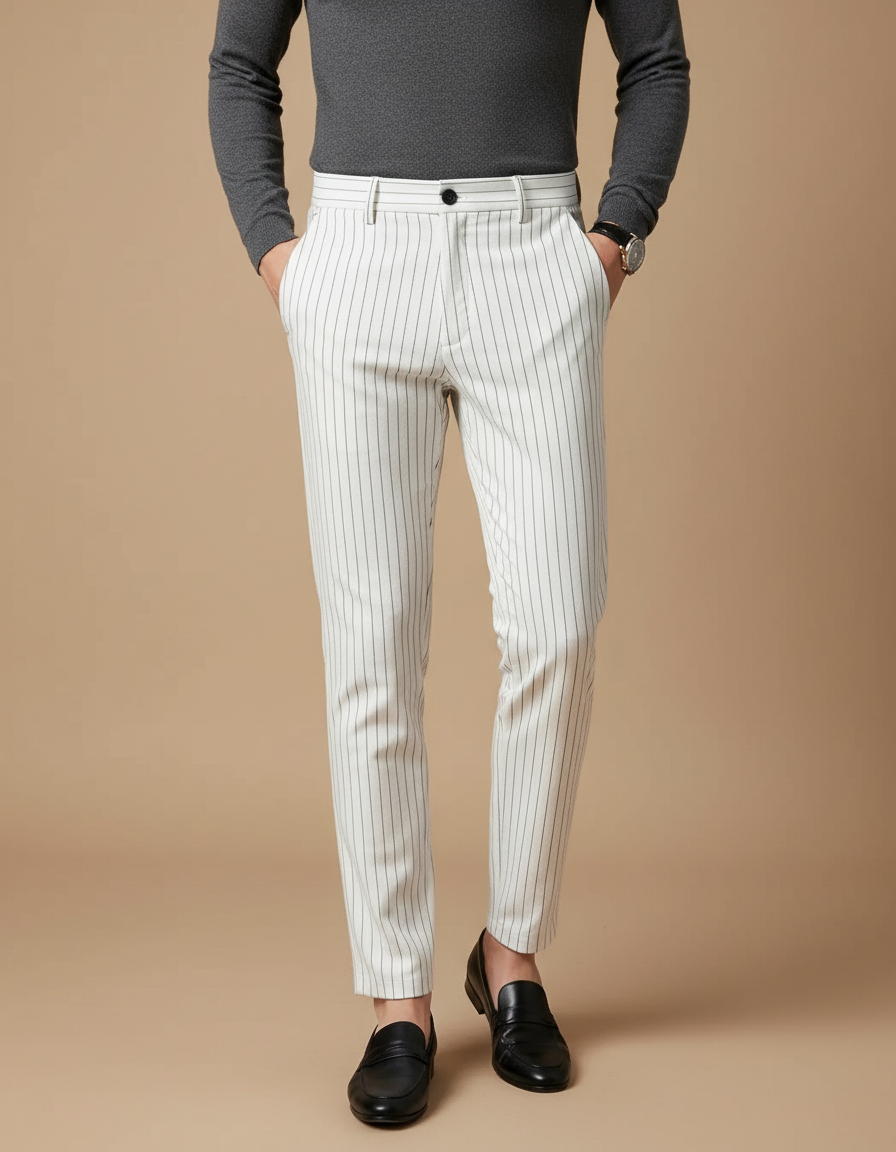 Pantalon Rayé Gris Blanc - Gabardine