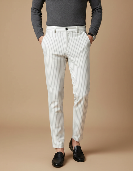 Pantalon Rayé Gris Blanc - Gabardine