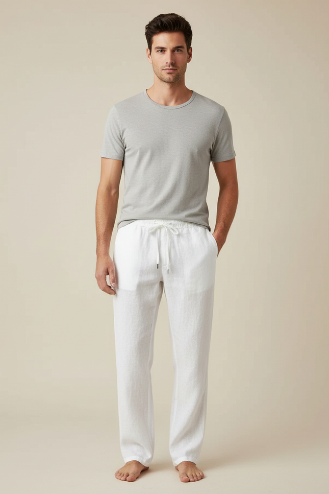 Pantalon Lin Coton Blanc Homme