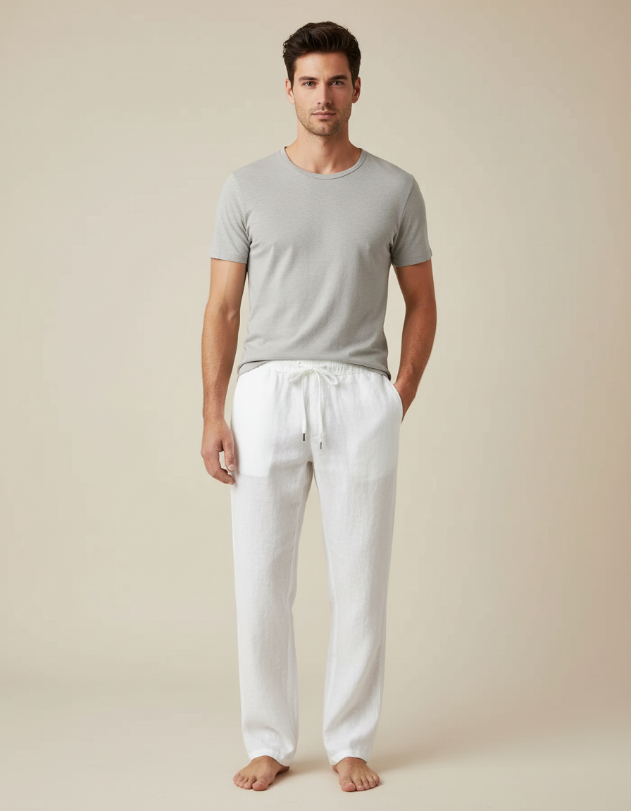Pantalon Lin Coton Blanc Homme