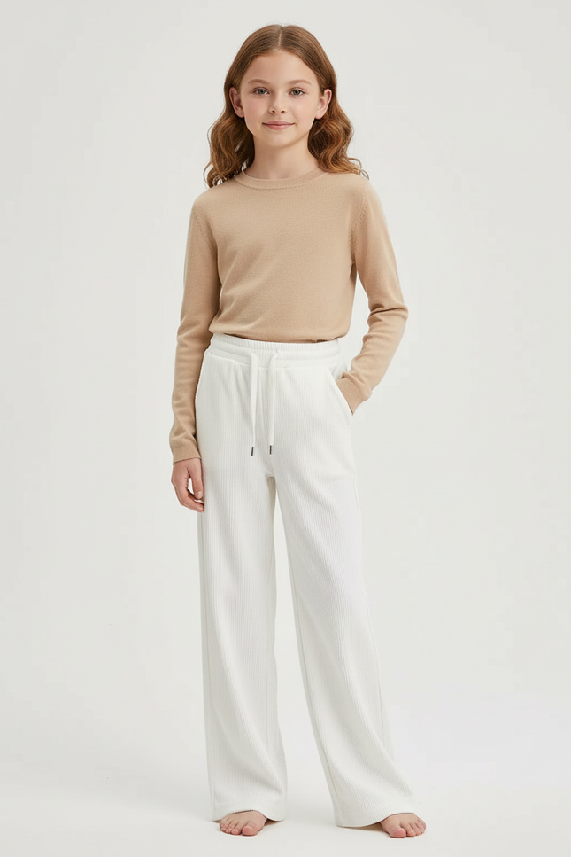 Pantalon Blanc Côtelé Ample Droit Confortable - Cordé
