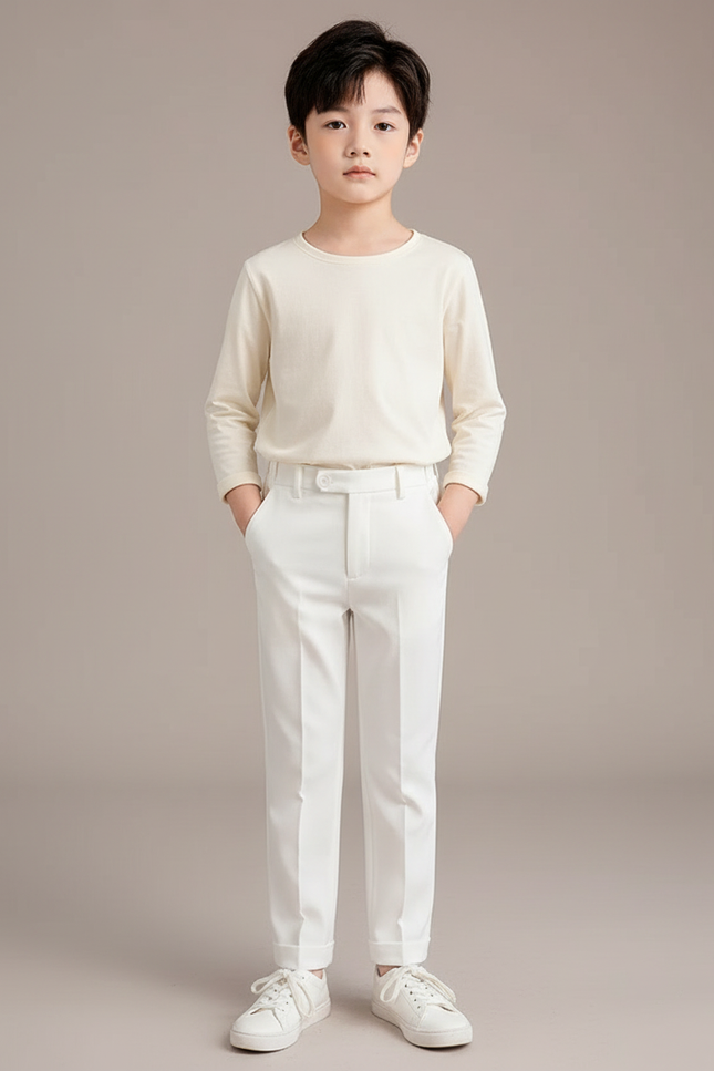 Pantalon Blanc Classique Droit Élégant Enfant - Gabardine