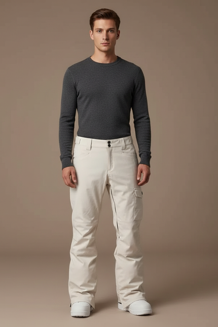 Pantalon Blanc Ski Homme Imperméable Coupe-vent Neige - Beige Polyester