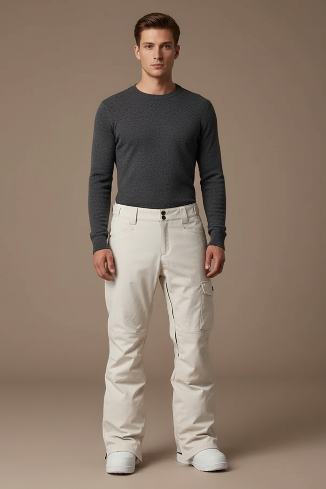 Pantalon Blanc Ski Homme Imperméable Coupe-vent Neige - Beige Polyester