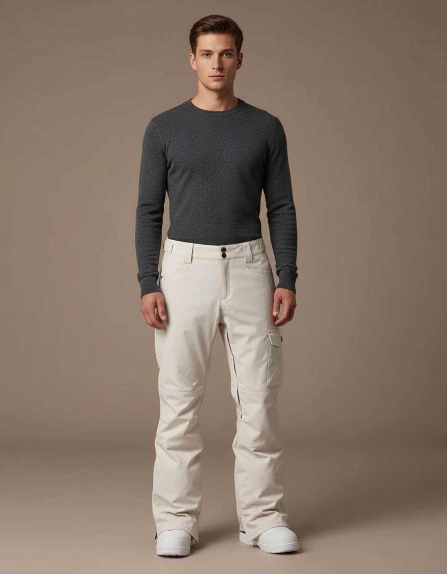 Pantalon Blanc Ski Homme Imperméable Coupe-vent Neige - Beige Polyester