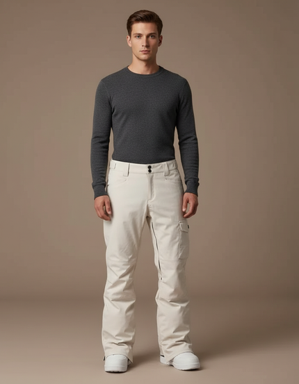 Pantalon Blanc Ski Homme Imperméable Coupe-vent Neige - Beige Polyester