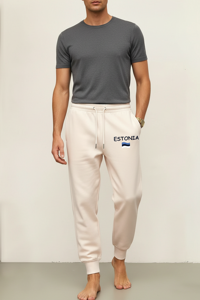 Pantalon Blanc Molletonné Confortable Jogging Homme Estonie - Beige