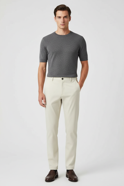 Pantalon Blanc Homme Droit Décontracté Extensible Léger - Beige Gabardine
