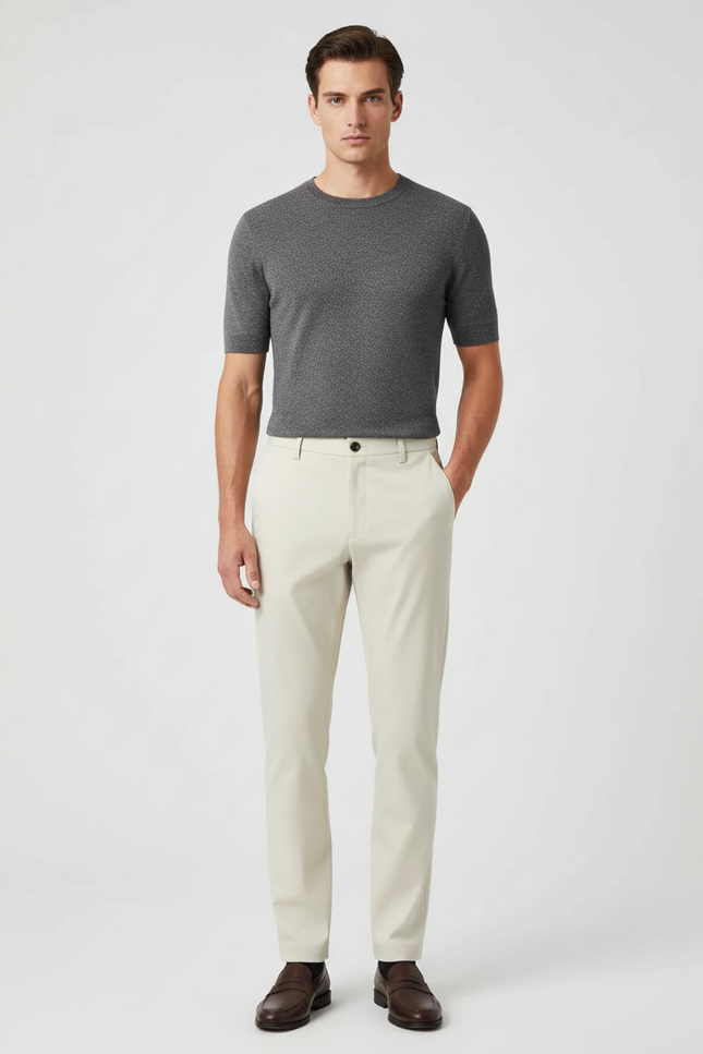 Pantalon Blanc Homme Droit Décontracté Extensible Léger - Beige Gabardine