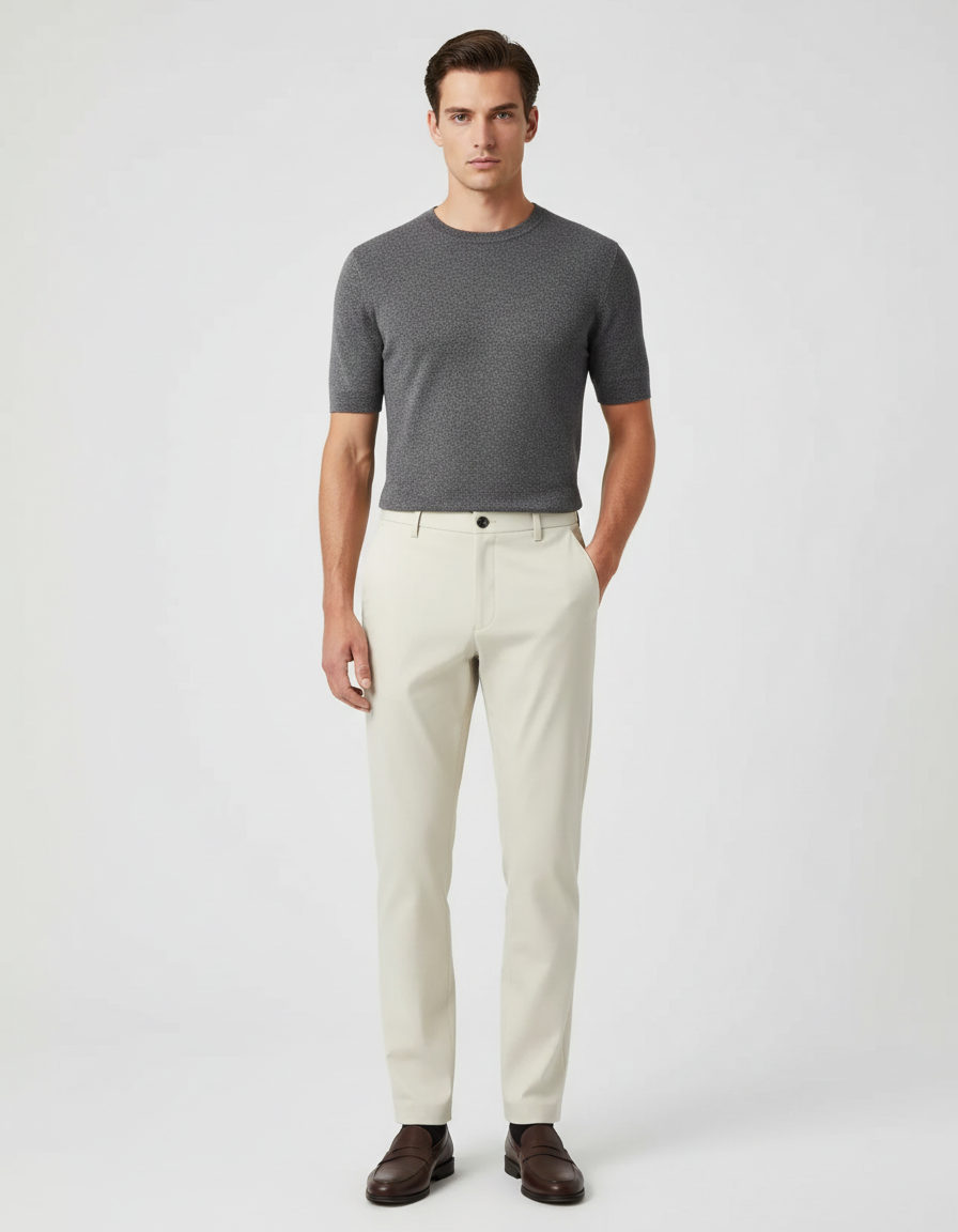 Pantalon Blanc Homme Droit Décontracté Extensible Léger - Beige Gabardine