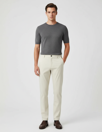 Pantalon Blanc Homme Droit Décontracté Extensible Léger - Beige Gabardine