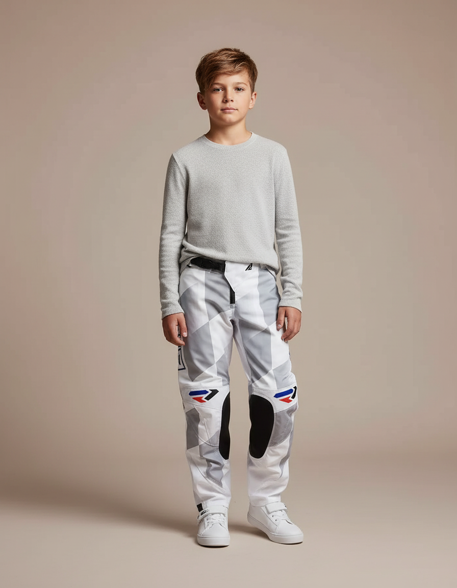 Pantalon Blanc Motocross Enfant Racing Combinaison Sportive - Polyester