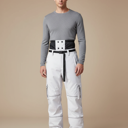 Pantalon Blanc Cargo Ample Imperméable Ceinture Noire - Polyester