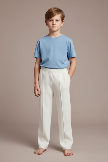Pantalon Blanc Tricoté Ample Décontracté Enfant - Beige Maille
