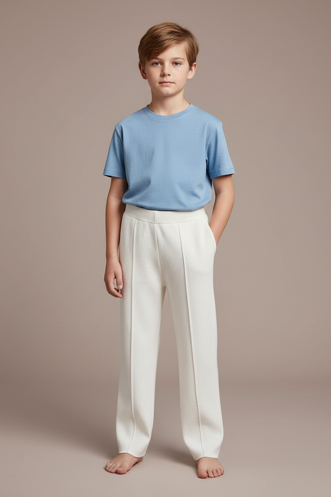 Pantalon Blanc Tricoté Ample Décontracté Enfant - Beige Maille