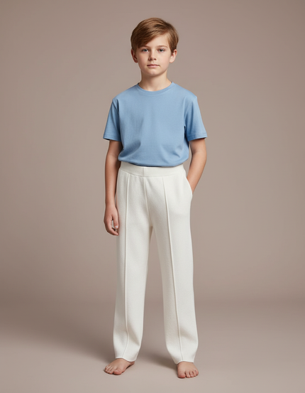 Pantalon Blanc Tricoté Ample Décontracté Enfant - Beige Maille