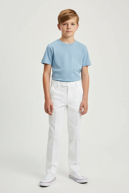 Pantalon Blanc Droit Classique Enfant Garçon Élégant - Gabardine