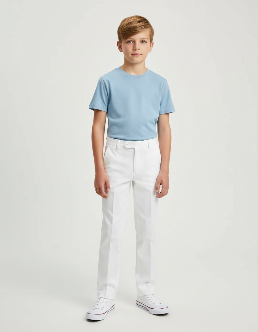 Pantalon Blanc Droit Classique Enfant Garçon Élégant - Gabardine