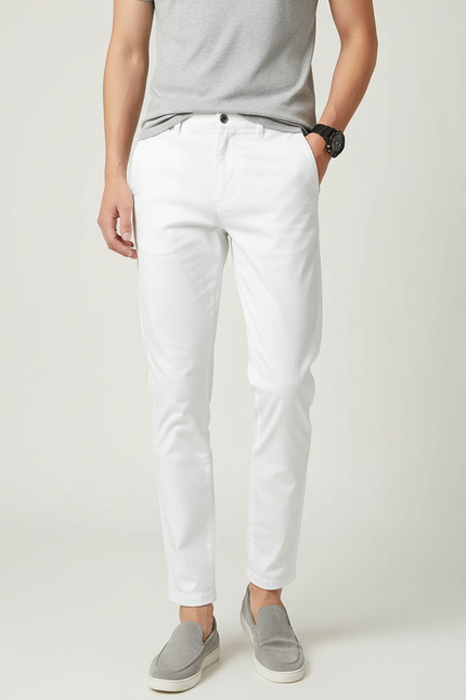 Pantalon Blanc Homme Décontracté Slim Coton