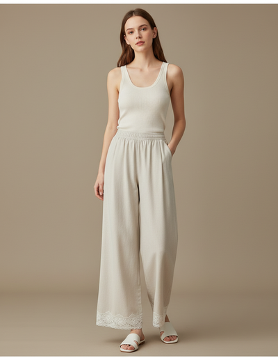 Pantalon Blanc Femme Écru