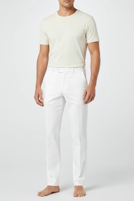 Pantalon Blanc Droit Élégant Homme Formel - Gabardine