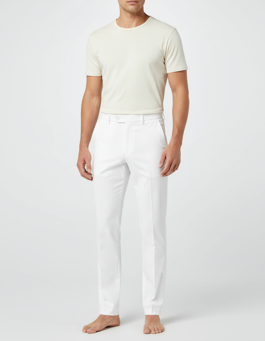 Pantalon Blanc Droit Élégant Homme Formel - Gabardine