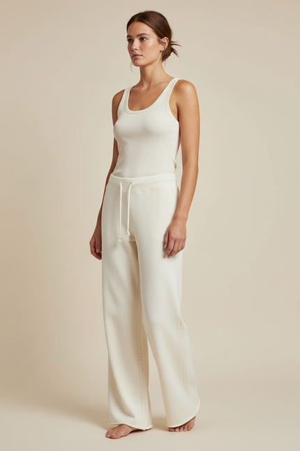 Pantalon Blanc Coton Ample Décontracté Fluide - Molleton