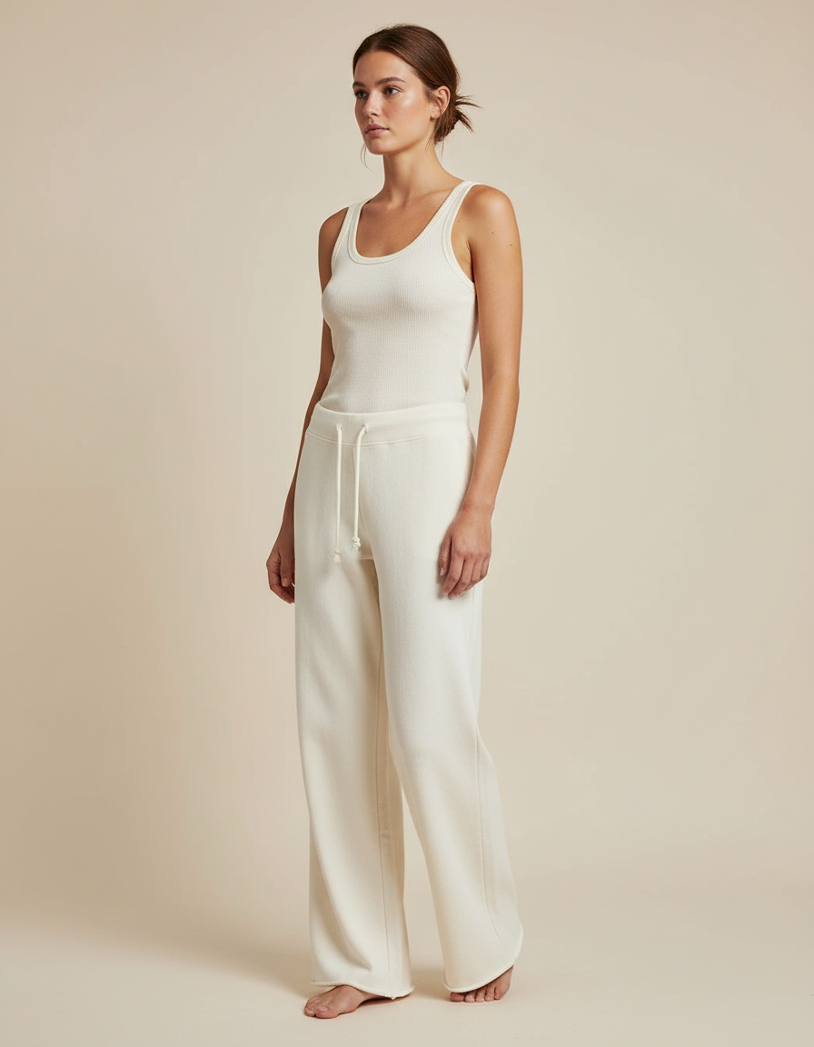 Pantalon Blanc Coton Ample Décontracté Fluide - Molleton