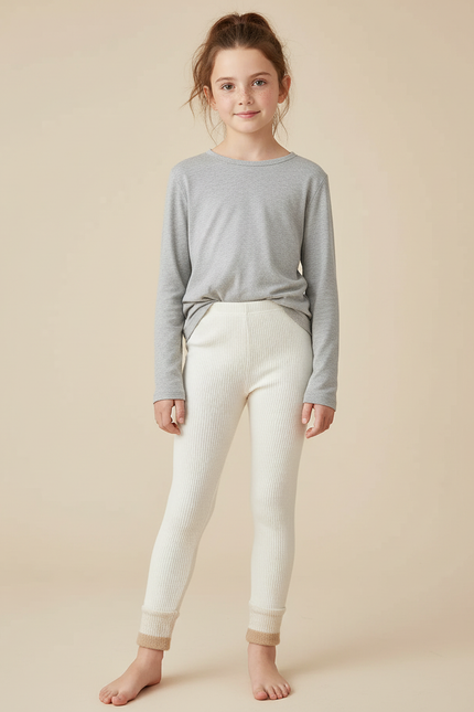 Pantalon Blanc Côtelé Chaud Confortable Enfant - Maille