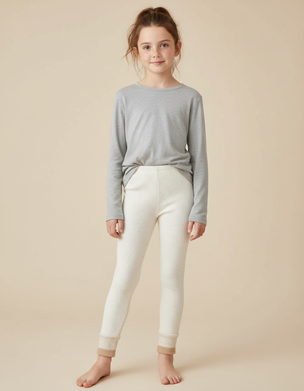 Pantalon Blanc Côtelé Chaud Confortable Enfant - Maille