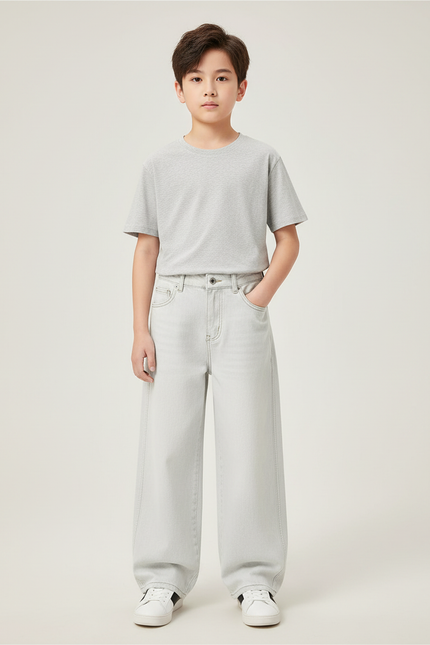 Pantalon Blanc Ample Jean Garçon Décontracté - Gris