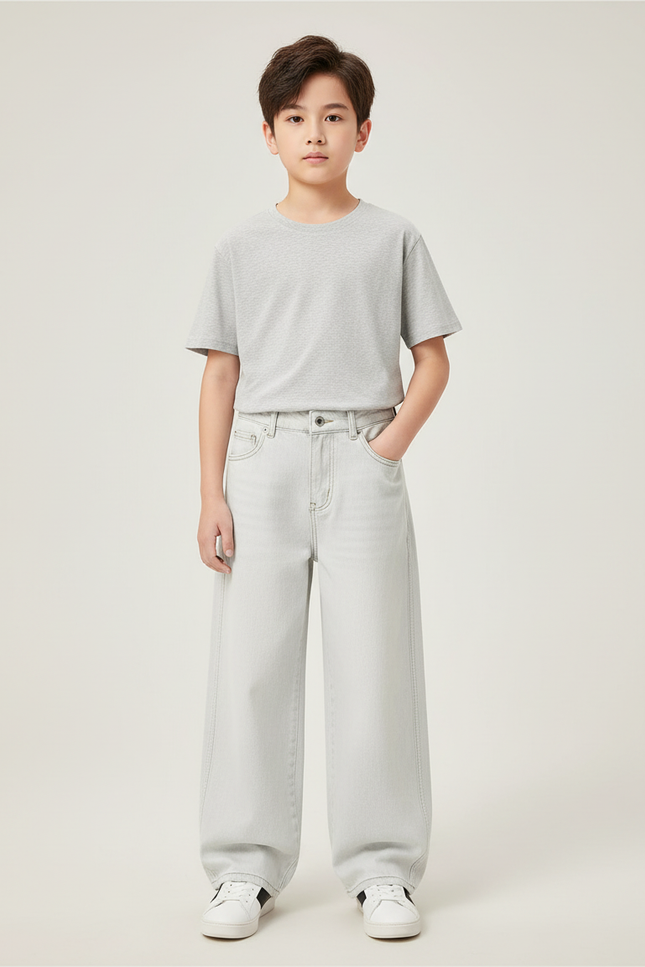 Pantalon Blanc Ample Jean Garçon Décontracté - Gris