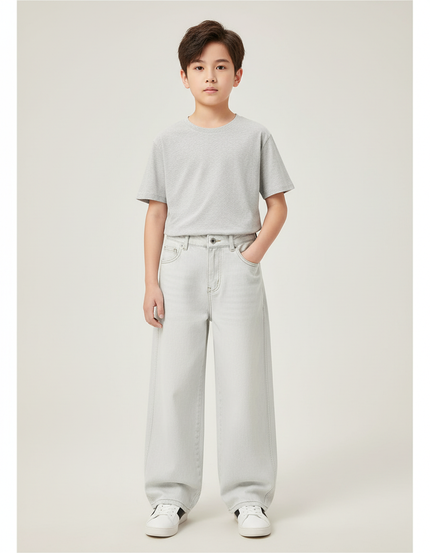 Pantalon Blanc Ample Jean Garçon Décontracté - Gris