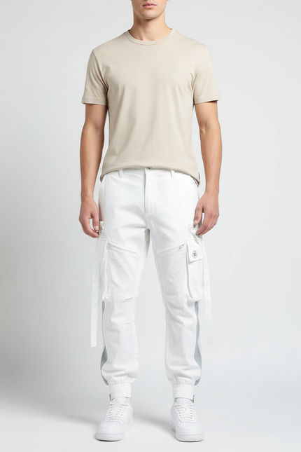 Pantalon Blanc Cargo Homme Streetwear Jogger - Gabardine