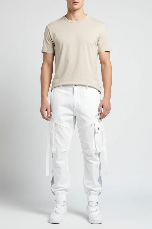 Pantalon Blanc Cargo Homme Streetwear Jogger - Gabardine