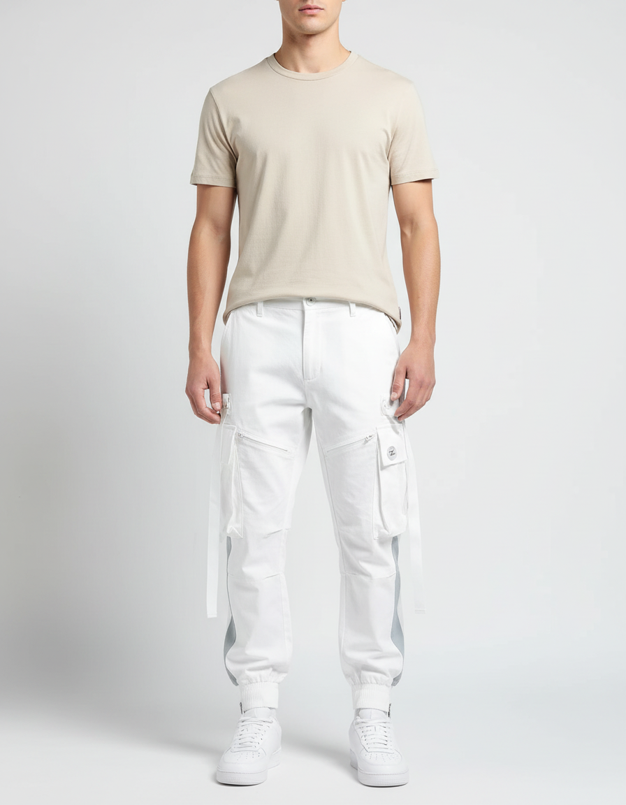 Pantalon Blanc Cargo Homme Streetwear Jogger - Gabardine