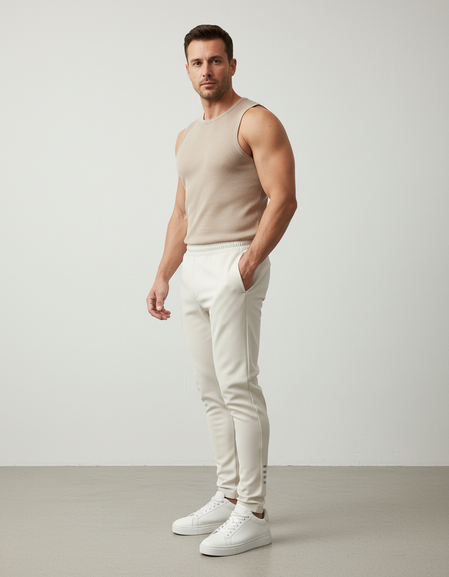 Pantalon Blanc Homme Slim Côtelé Réfléchissant Décontracté - Polyester