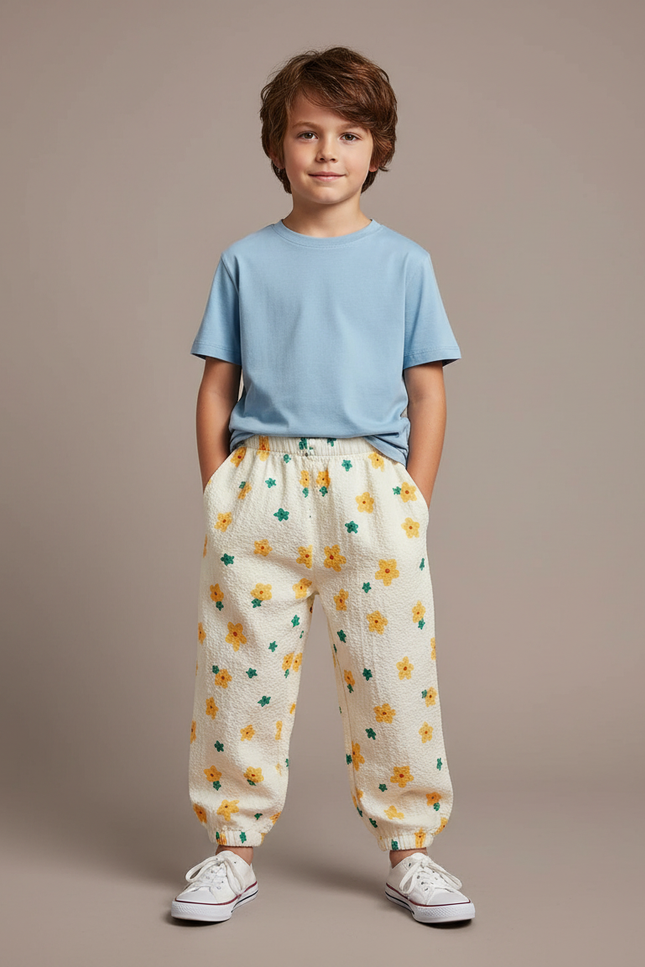 Pantalon Blanc À Fleurs - Maille