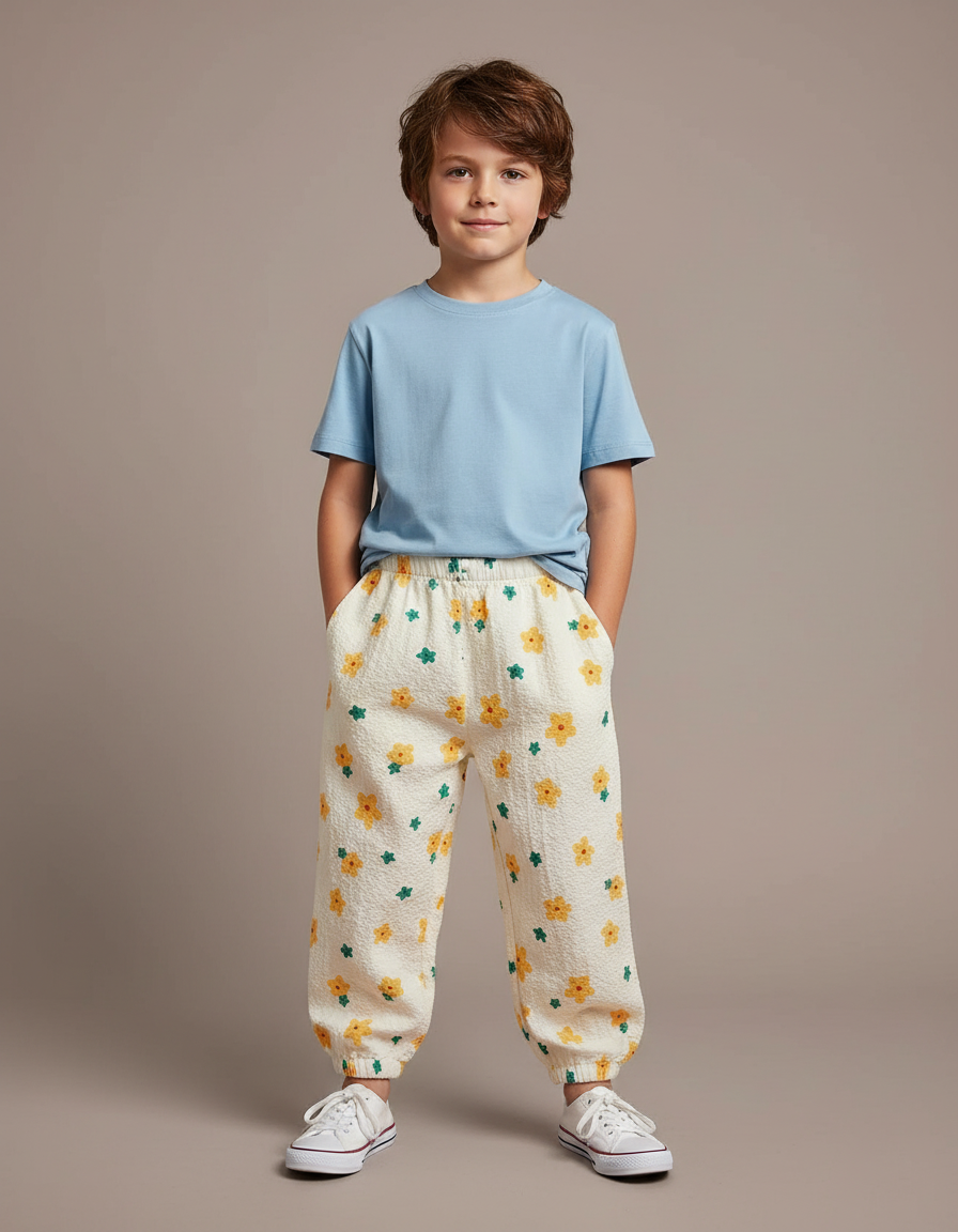 Pantalon Blanc À Fleurs - Maille