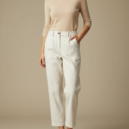 Pantalon Blanc Écru Décontracté Coton Femme - Toile