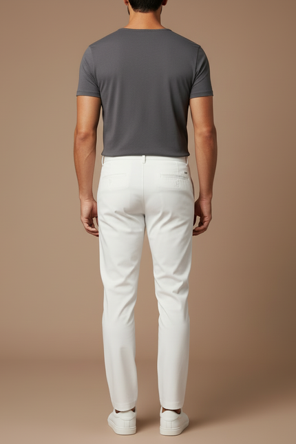Pantalon Blanc Homme Slim Coton Décontracté Élégant - vue 2